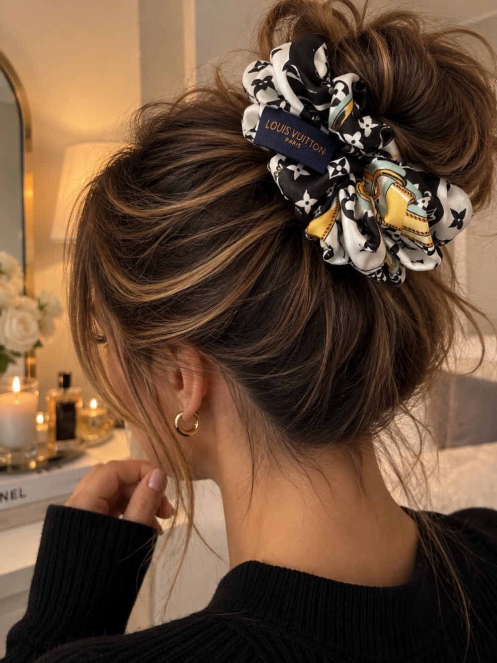 Black & Gold LV Style Scrunchie